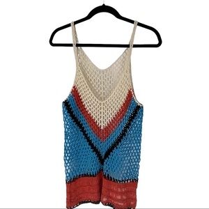 Boho Crochet Tank Top - Cream, Blue & Rust